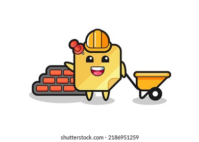 Cartoon character of sticky note as a builder , cute style design for t shirt, sticker, logo element