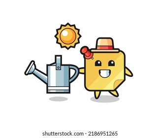 Caricatura de la lata de riego de notas pegajosas , diseño de estilo lindo para camiseta, pegatina, elemento logotipo