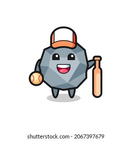 Cartoon character of stone as a baseball player , cute style design for t shirt, sticker, logo element