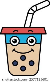 A cartoon character with a straw in a cup