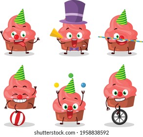 Cartoon character of strawberry cake with various circus shows