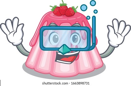cartoon character of strawberry jelly wearing Diving glasses cartoon character of strawberry jelly wearing Diving glasses