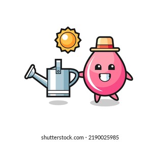 Cartoon character of strawberry juice drop holding watering can , cute style design for t shirt, sticker, logo element