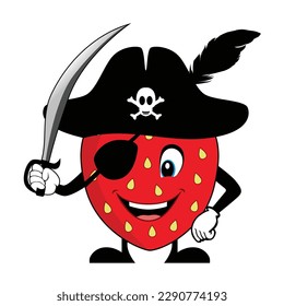 Cartoon character of Strawberry as a pirate. Suitable for poster, banner, web, icon, mascot, background