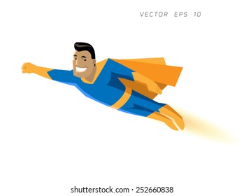 cartoon character strong hero in a suit flies