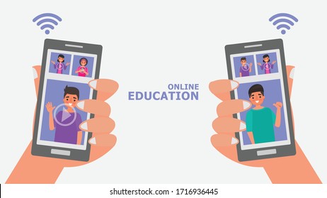 Cartoon character Student group communication concepts.Distance Learning Information Technology vector illustration Education online Learn at home With the epidemic situation Content.