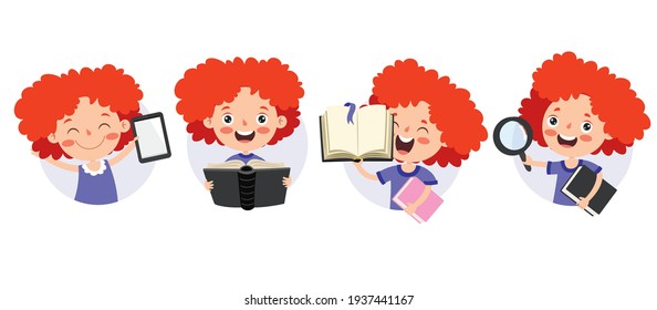 Cartoon Character Studying And Learning