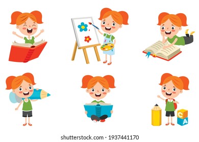 Cartoon Character Studying And Learning