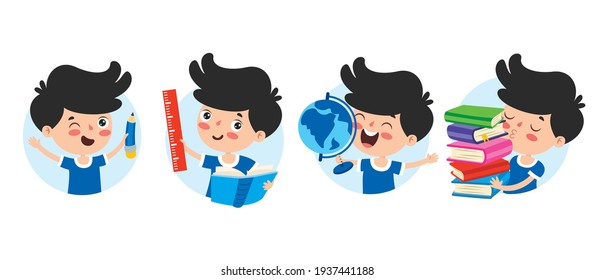 Cartoon Character Studying And Learning