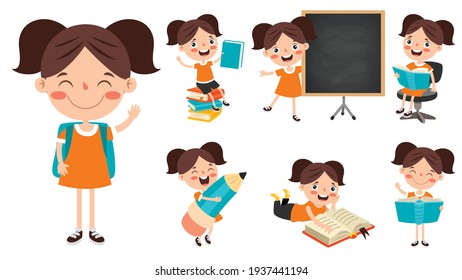 Cartoon Character Studying And Learning