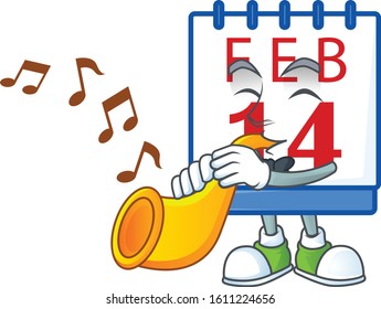 cartoon character style of 14th valentine calendar performance with trumpet