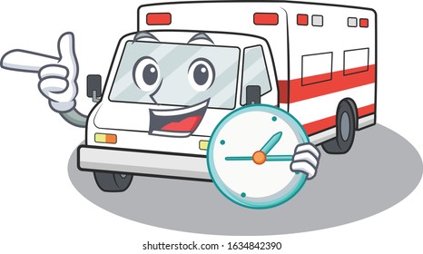 cartoon character style ambulance the having clock