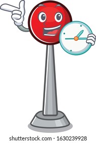 cartoon character style with antenna having clock