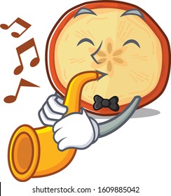 cartoon character style of apple chips performance with trumpet