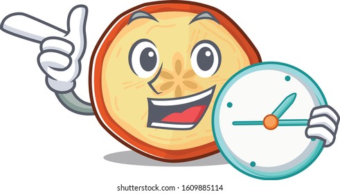 cartoon character style apple chips having clock
