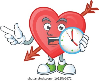 cartoon character style arrow love having clock