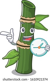 cartoon character style bamboo having in clock