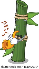 cartoon character style of bamboo performance with trumpet
