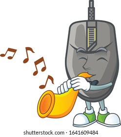 cartoon character style of black mouse playing a trumpet