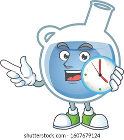 cartoon character style blue potion having clock
