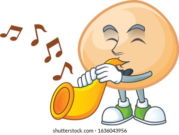 cartoon character style of brown hoppang performance with trumpet