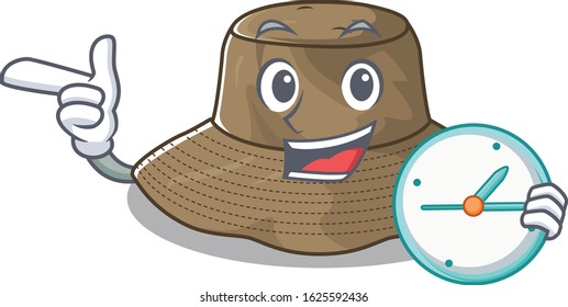 cartoon character style bucket hat having clock