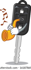 cartoon character style of car key performance with trumpet