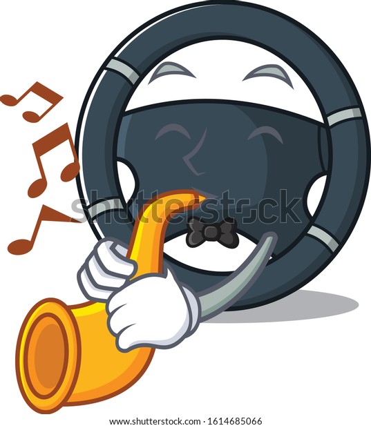 cartoon character style of car steering\
performance with\
trumpet