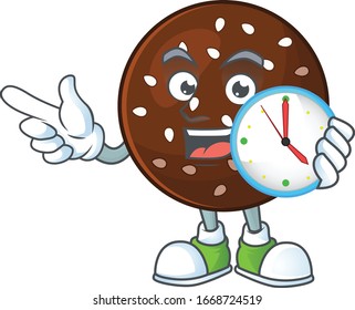 cartoon character style of cheerful chokladboll with clock