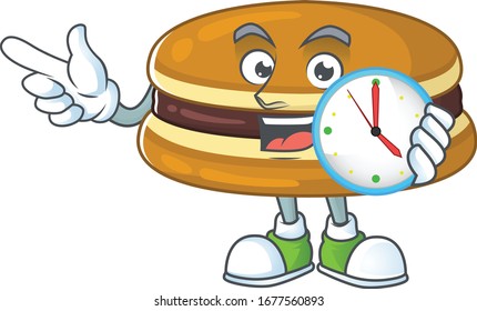 cartoon character style of cheerful dorayaki with clock