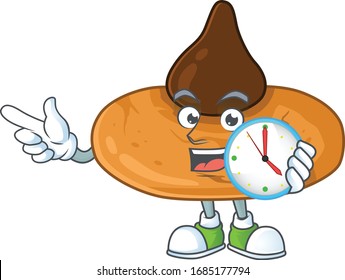 cartoon character style of cheerful kiss cookies with clock