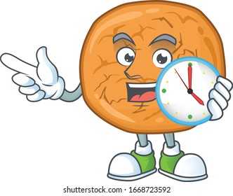 cartoon character style of cheerful molasses cookies with clock