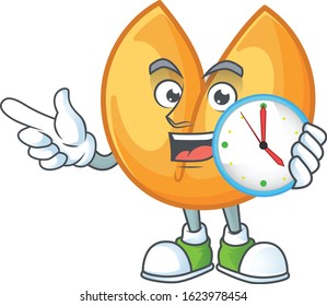 cartoon character style chinese fortune cookie having clock