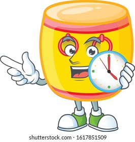 cartoon character style chinese gold drum having clock