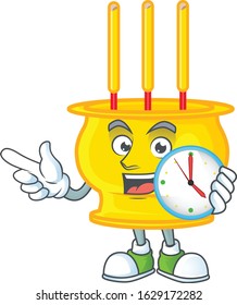 cartoon character style chinese gold incense having clock