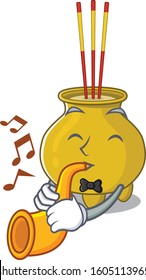 cartoon character style of chinese incense performance with trumpet