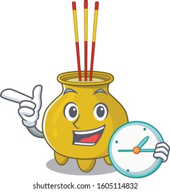 cartoon character style chinese incense having clock