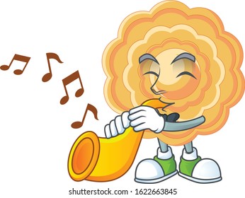 cartoon character style of chinese mooncake performance with trumpet
