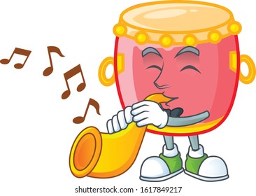 cartoon character style of chinese red drum performance with trumpet