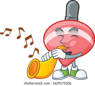 cartoon character style of chinese red tops toy performance with trumpet