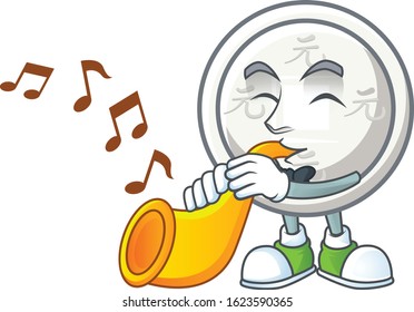 cartoon character style of chinese silver coin performance with trumpet