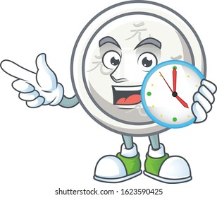 cartoon character style chinese silver coin having clock