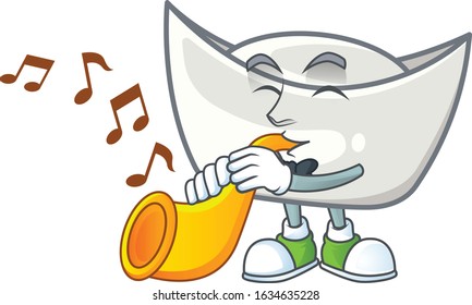 cartoon character style of chinese silver ingot performance with trumpet
