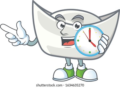 cartoon character style chinese silver ingot having clock