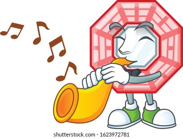 cartoon character style of chinese square feng sui performance with trumpet