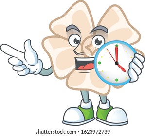 cartoon character style chinese white flower having clock