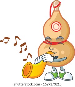 cartoon character style of chinese wine bottle performance with trumpet