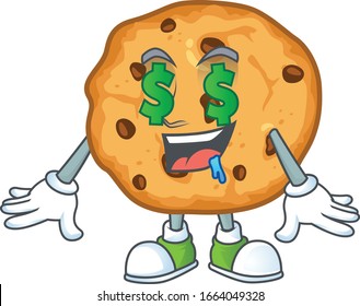 cartoon character style of chocolate chips cookies with Money eye