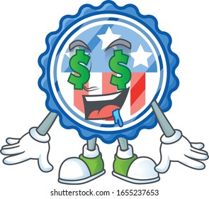 caricaturista estilo de las insignias de círculo de Estados Unidos con estrella con Money eye