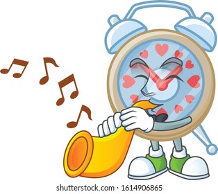 cartoon character style of clock love performance with trumpet